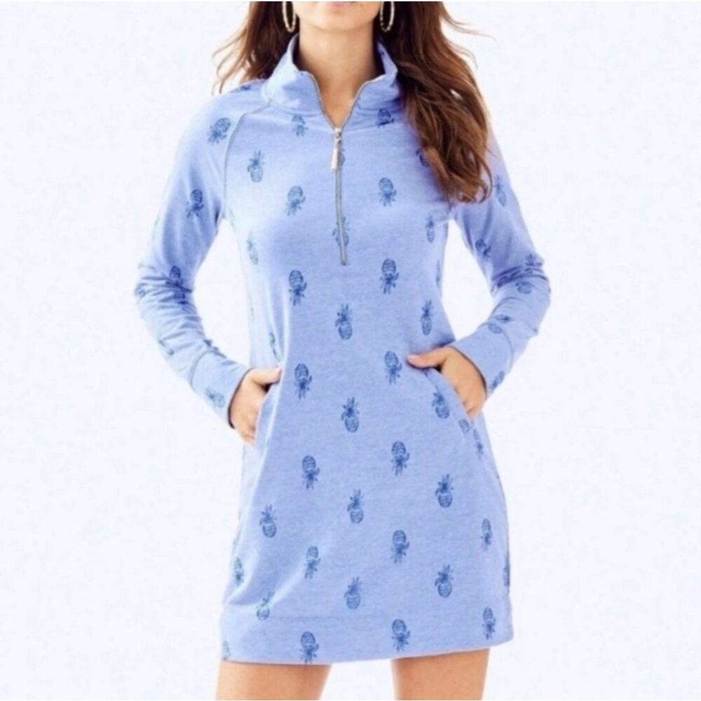 Lilly Pulitzer Skipper Popover Dress Bennet Blue Pineapple Burnout Size XS